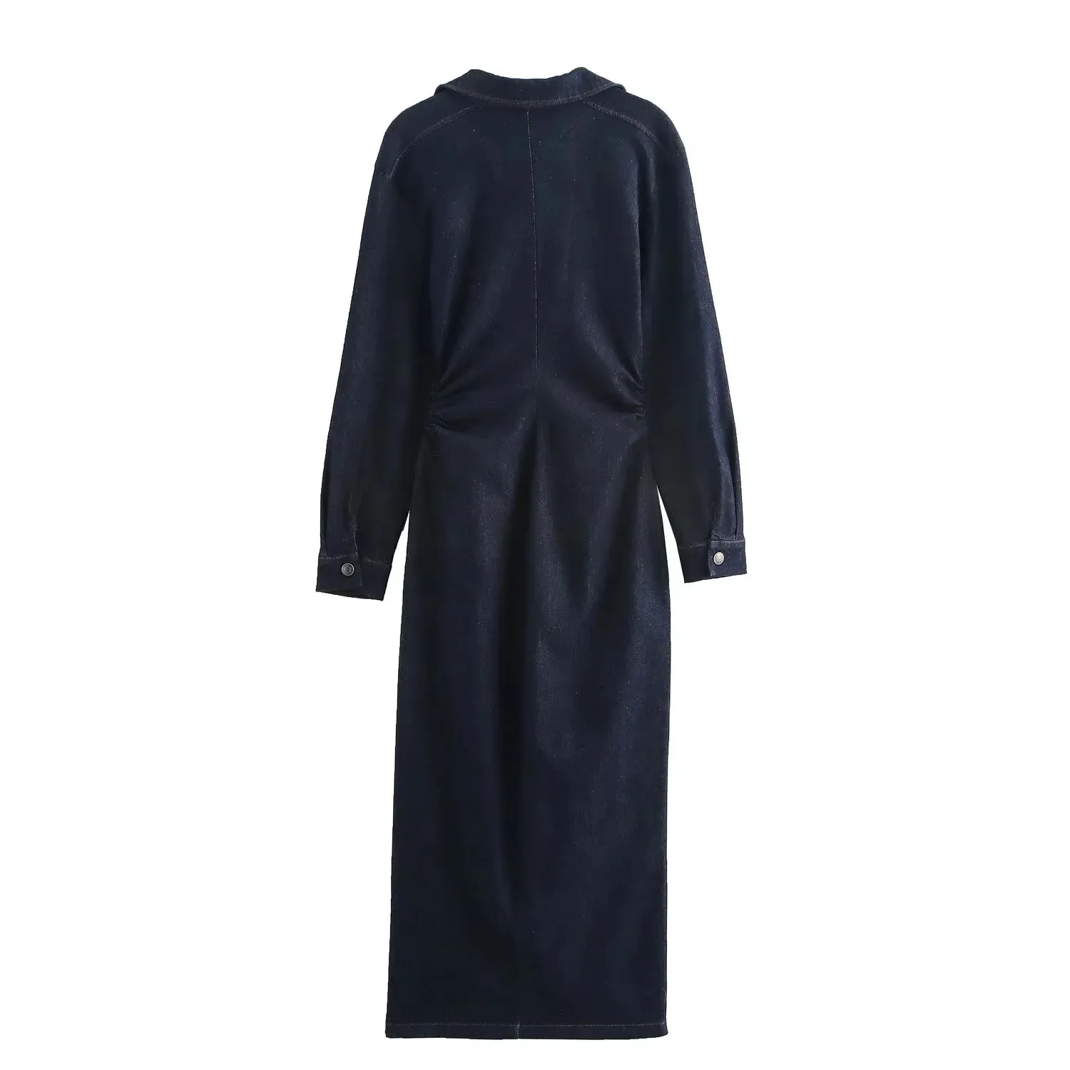 Women's Denim Dress Simple Style Shirt Collar Button Long Sleeve Solid Color Midi Dress Casual Holiday Daily display picture 2