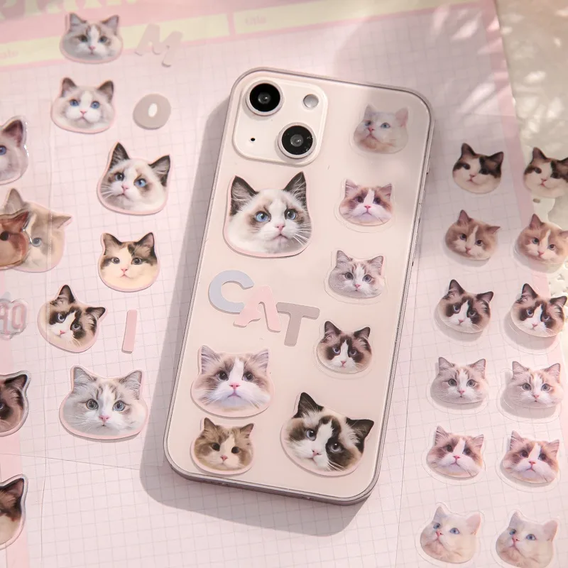3 Sheets Per Pack Cat Learning School PVC Paper Cute Stickers display picture 11