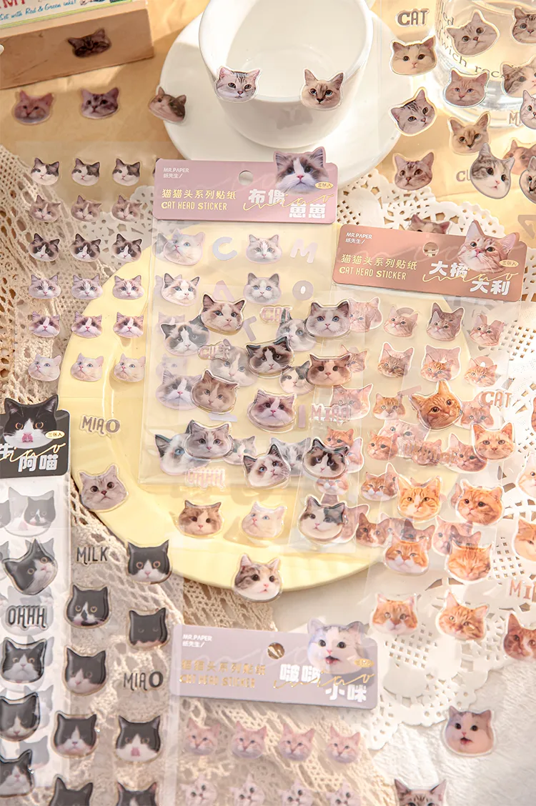 3 Sheets Per Pack Cat Learning School PVC Paper Cute Stickers display picture 1