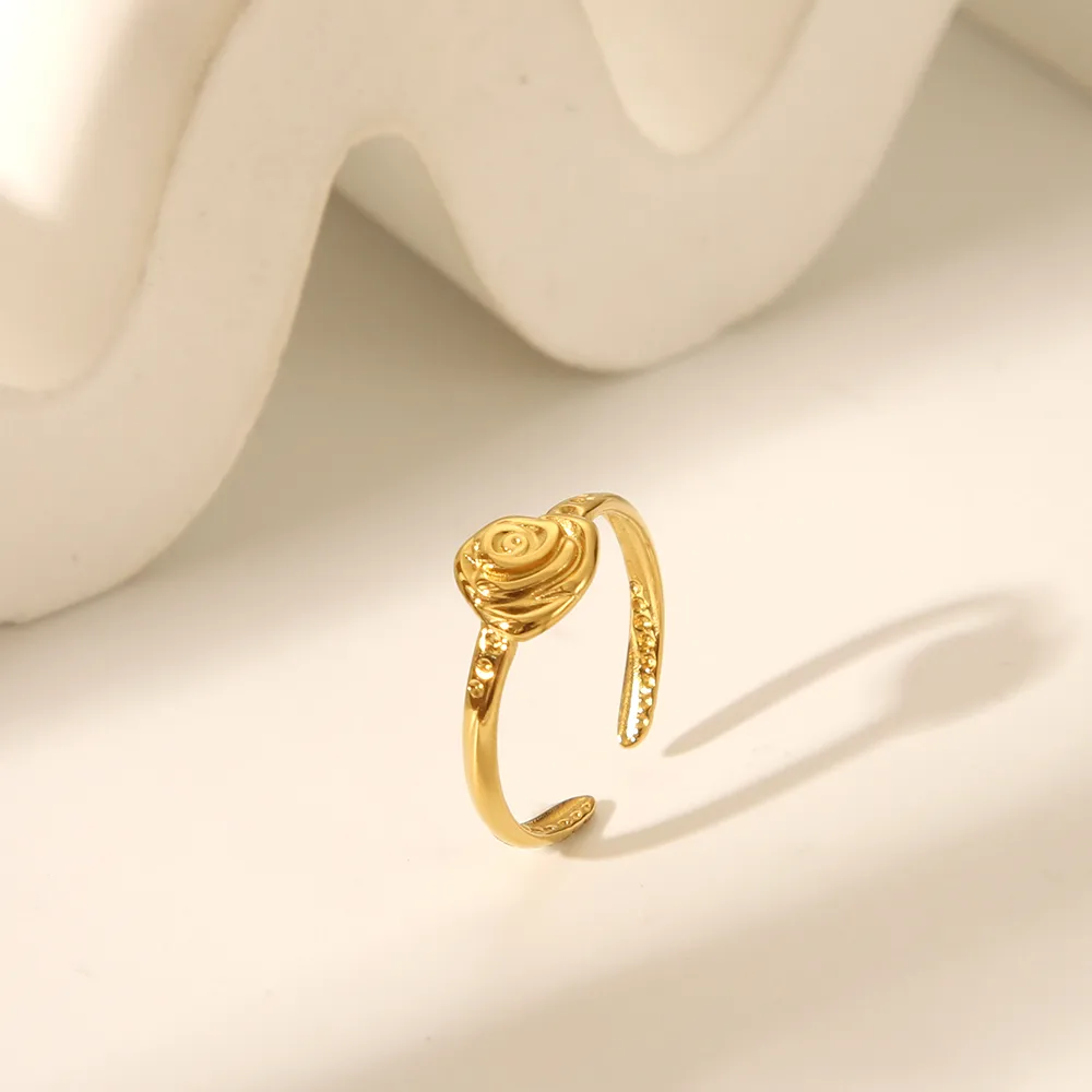 IG Style Marine Style Starfish Swirl Pattern Heart Shape 304 Stainless Steel Natural Stone Asymmetrical Natural Stone 18K Gold Plated Women's Open Rings display picture 10