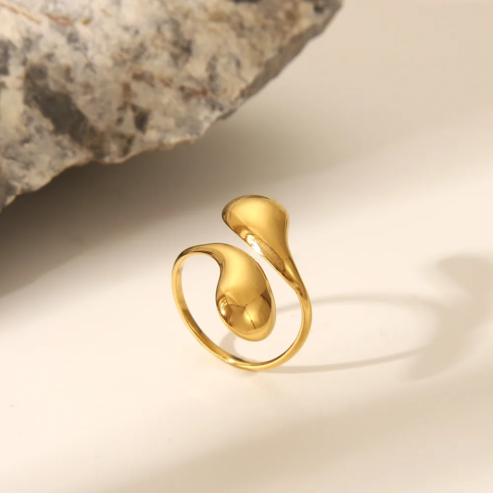 IG Style Marine Style Starfish Swirl Pattern Heart Shape 304 Stainless Steel Natural Stone Asymmetrical Natural Stone 18K Gold Plated Women's Open Rings display picture 16