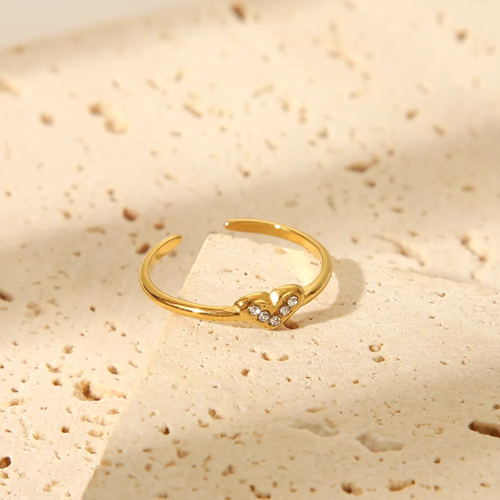 IG Style Marine Style Starfish Swirl Pattern Heart Shape 304 Stainless Steel Natural Stone Asymmetrical Natural Stone 18K Gold Plated Women's Open Rings display picture 20
