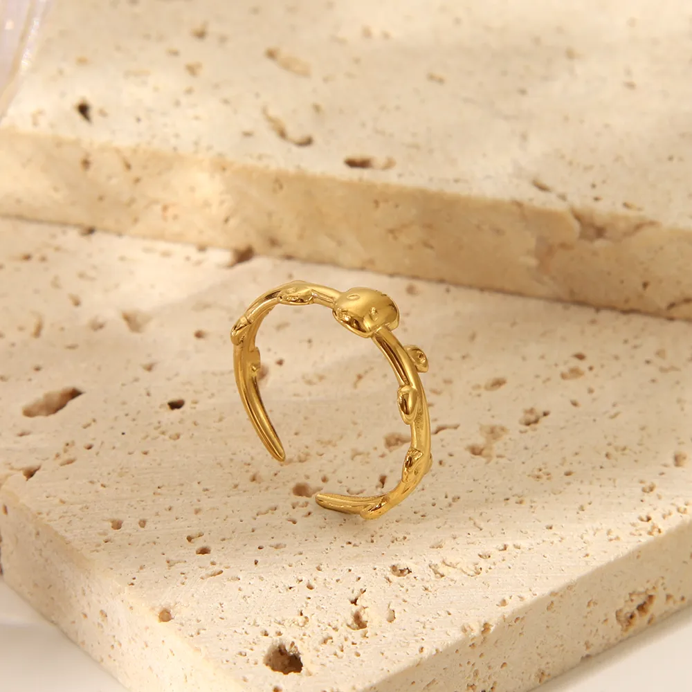 IG Style Marine Style Starfish Swirl Pattern Heart Shape 304 Stainless Steel Natural Stone Asymmetrical Natural Stone 18K Gold Plated Women's Open Rings display picture 21