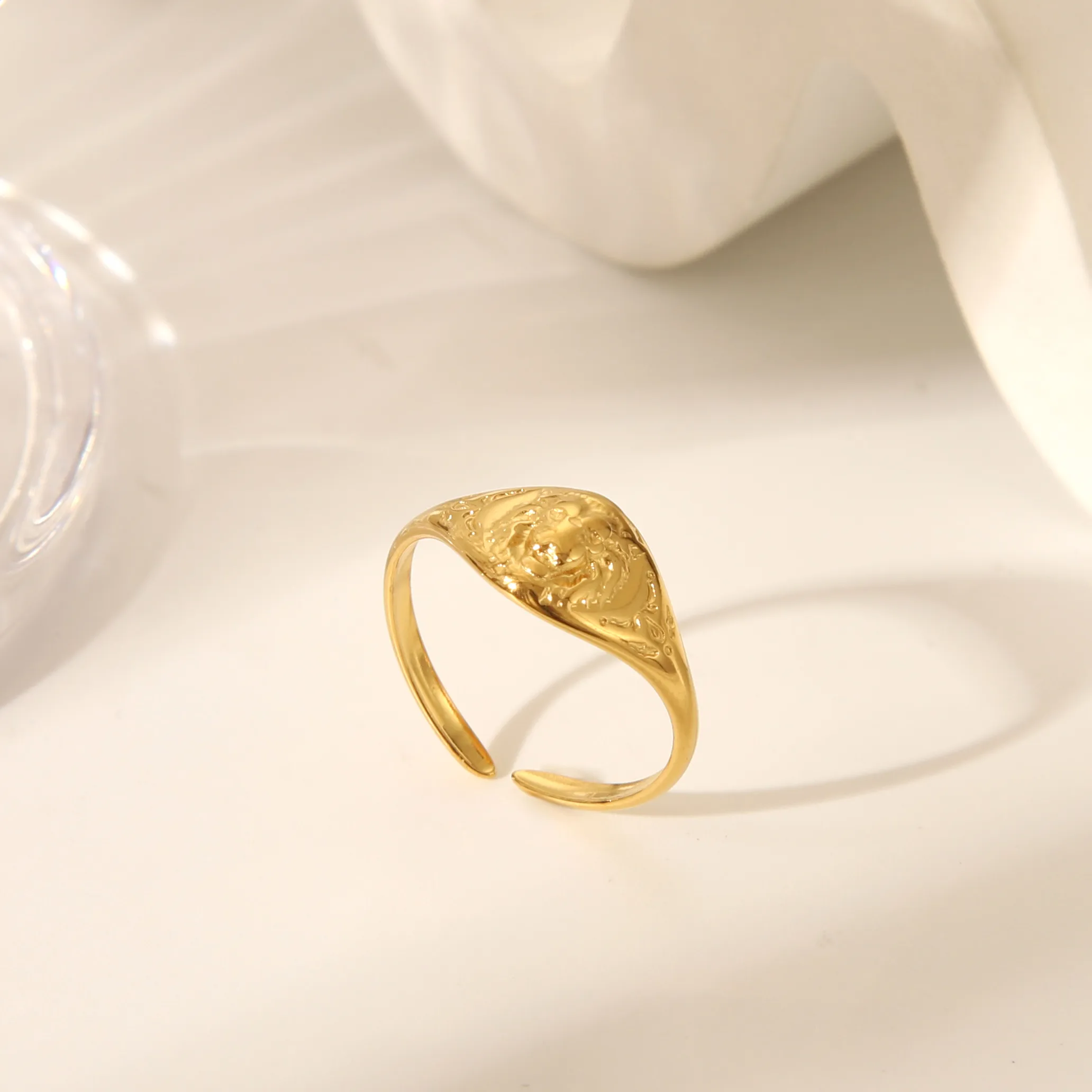 IG Style Marine Style Starfish Swirl Pattern Heart Shape 304 Stainless Steel Natural Stone Asymmetrical Natural Stone 18K Gold Plated Women's Open Rings display picture 22