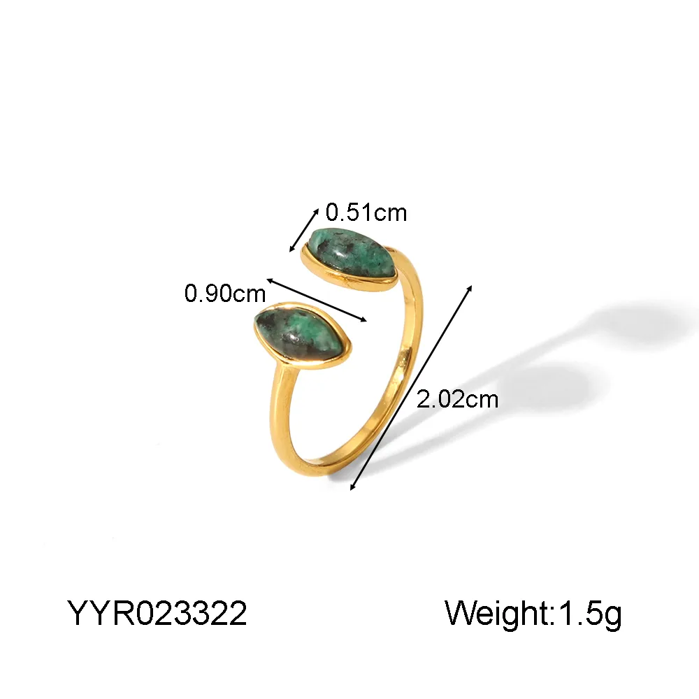 IG Style Marine Style Starfish Swirl Pattern Heart Shape 304 Stainless Steel Natural Stone Asymmetrical Natural Stone 18K Gold Plated Women's Open Rings display picture 5