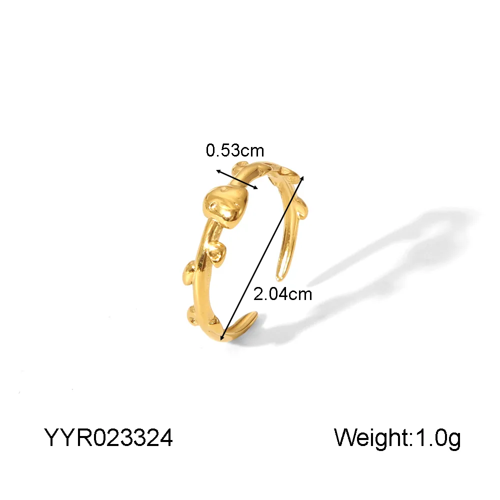 IG Style Marine Style Starfish Swirl Pattern Heart Shape 304 Stainless Steel Natural Stone Asymmetrical Natural Stone 18K Gold Plated Women's Open Rings display picture 4