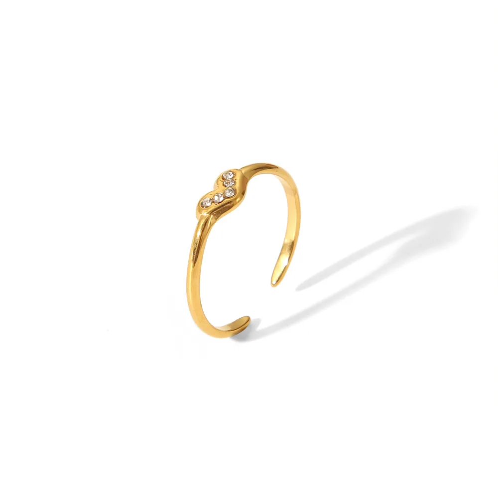IG Style Marine Style Starfish Swirl Pattern Heart Shape 304 Stainless Steel Natural Stone Asymmetrical Natural Stone 18K Gold Plated Women's Open Rings display picture 11