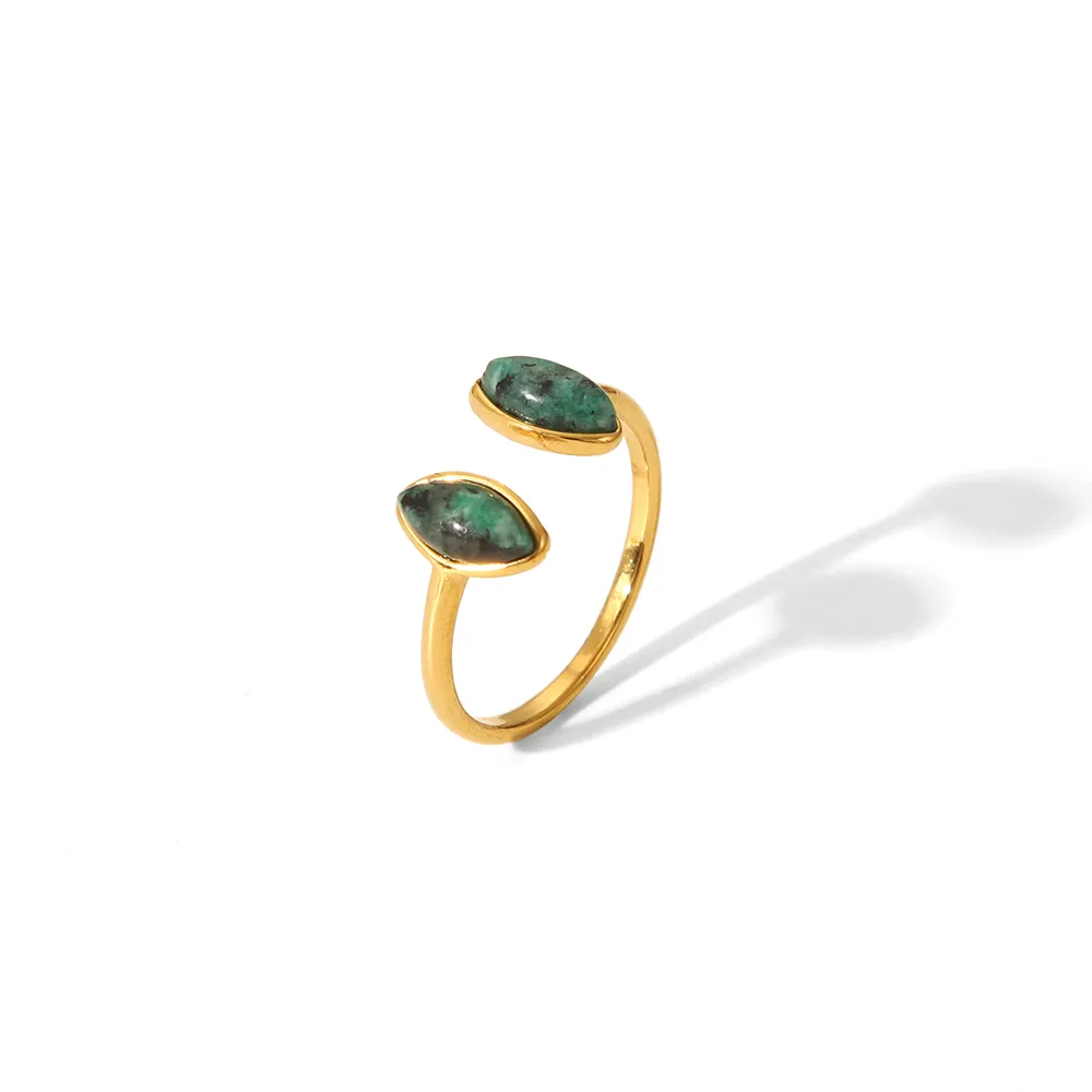 IG Style Marine Style Starfish Swirl Pattern Heart Shape 304 Stainless Steel Natural Stone Asymmetrical Natural Stone 18K Gold Plated Women's Open Rings display picture 14