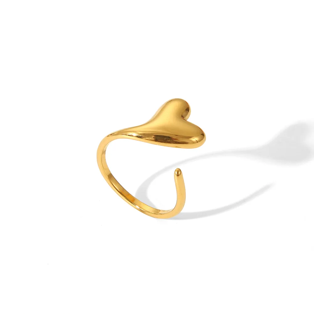 IG Style Marine Style Starfish Swirl Pattern Heart Shape 304 Stainless Steel Natural Stone Asymmetrical Natural Stone 18K Gold Plated Women's Open Rings display picture 25