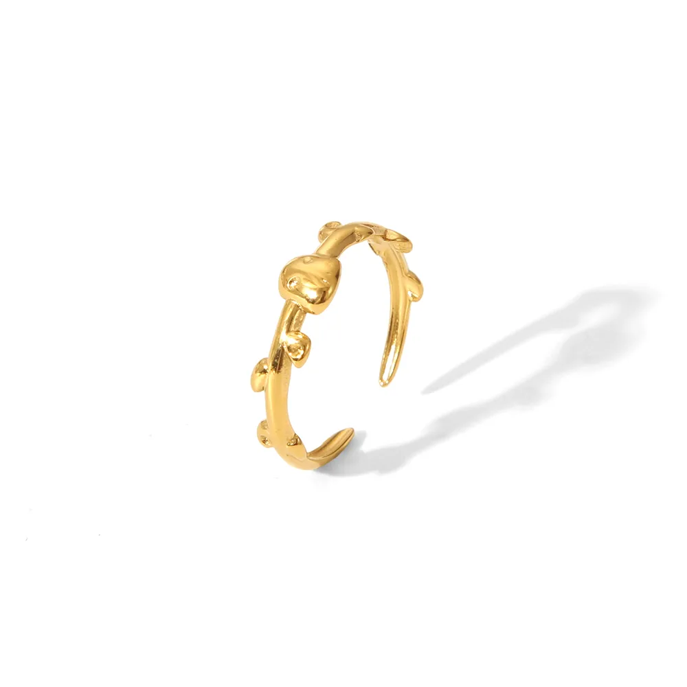 IG Style Marine Style Starfish Swirl Pattern Heart Shape 304 Stainless Steel Natural Stone Asymmetrical Natural Stone 18K Gold Plated Women's Open Rings display picture 15