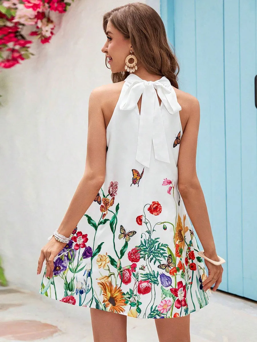 Women's Sundress Vacation Halter Neck Sleeveless Flower Butterfly Above Knee Banquet Family Gathering Evening Party display picture 5