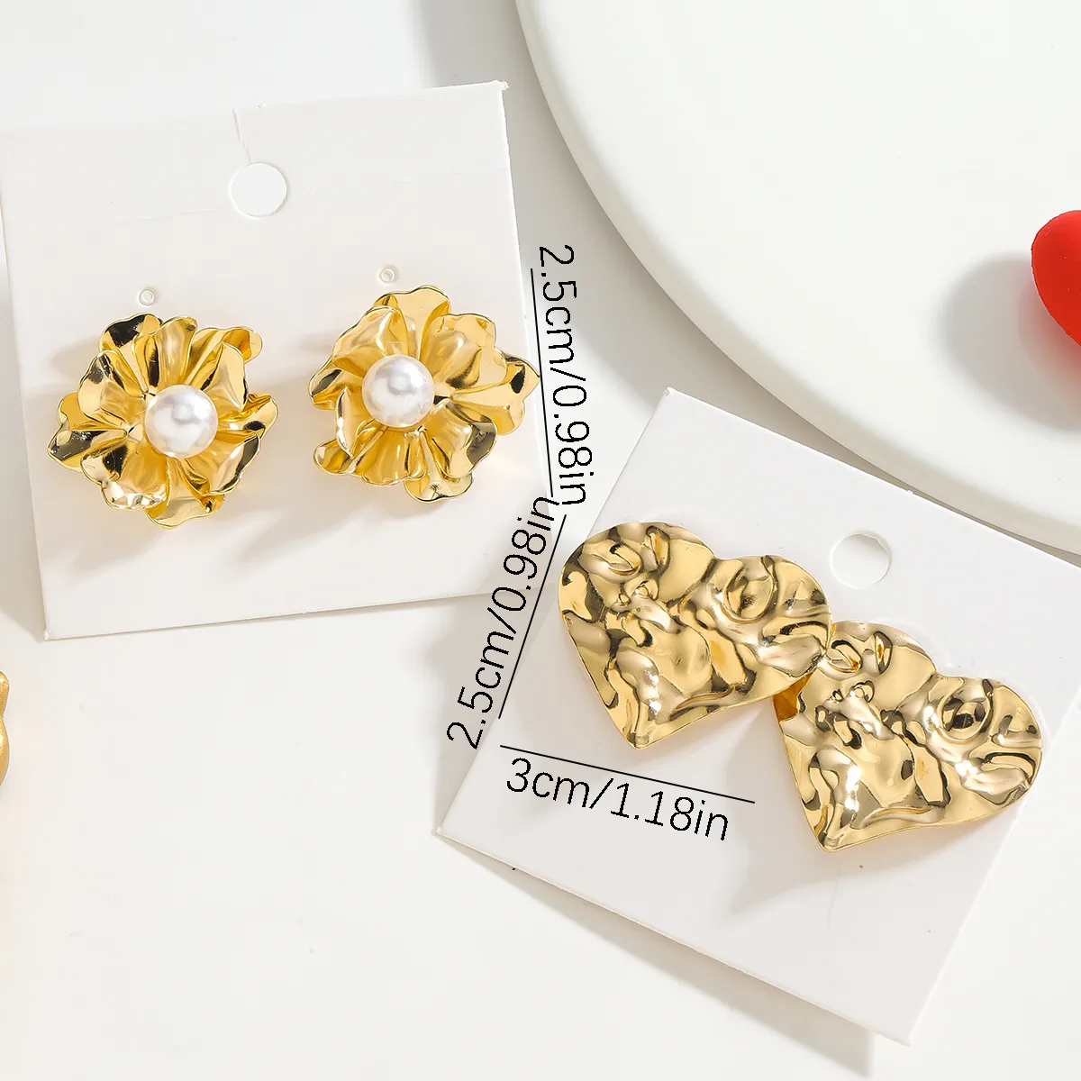 1 Pair Vacation Classic Style Heart Shape Flower Imitation Pearl Alloy Ear Studs display picture 7