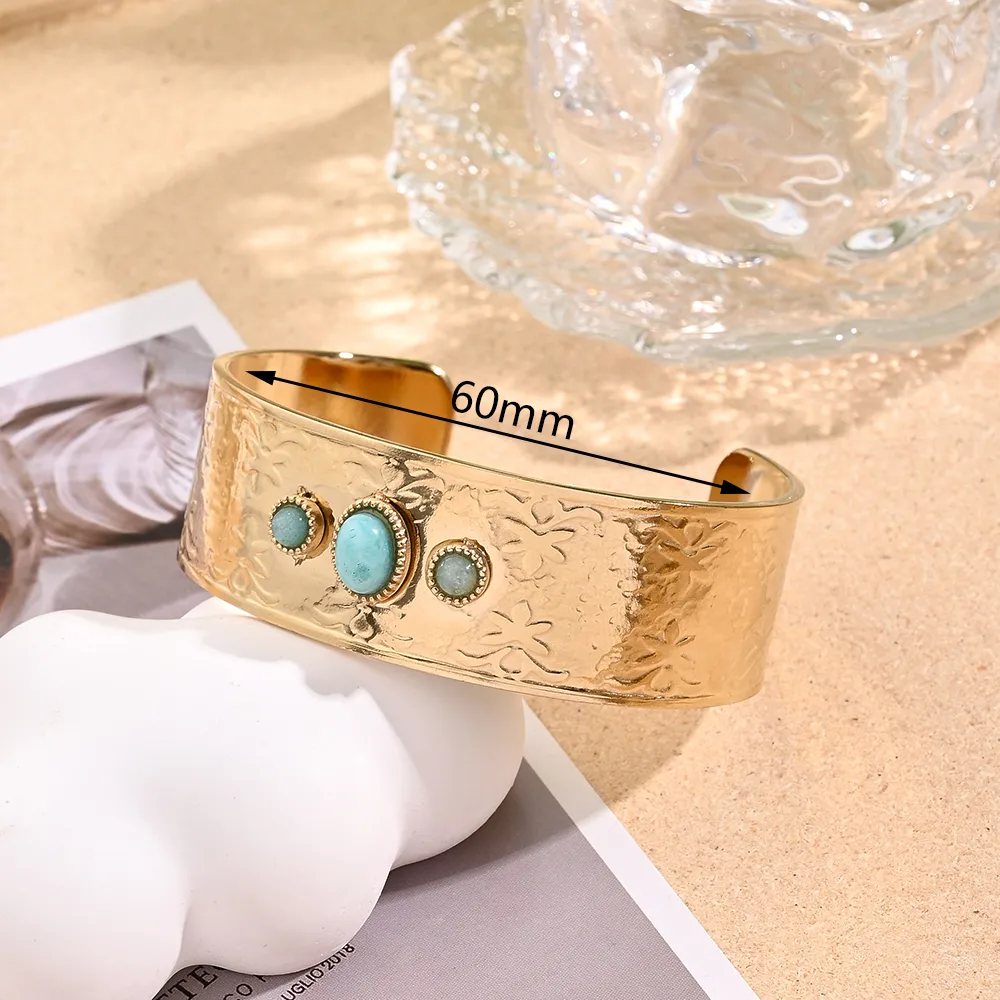 Casual Vacation Modern Style Round Oval 304 Stainless Steel Handmade Polishing Inlay Dyed Jade 18K Gold Plated Women's Bangle display picture 3