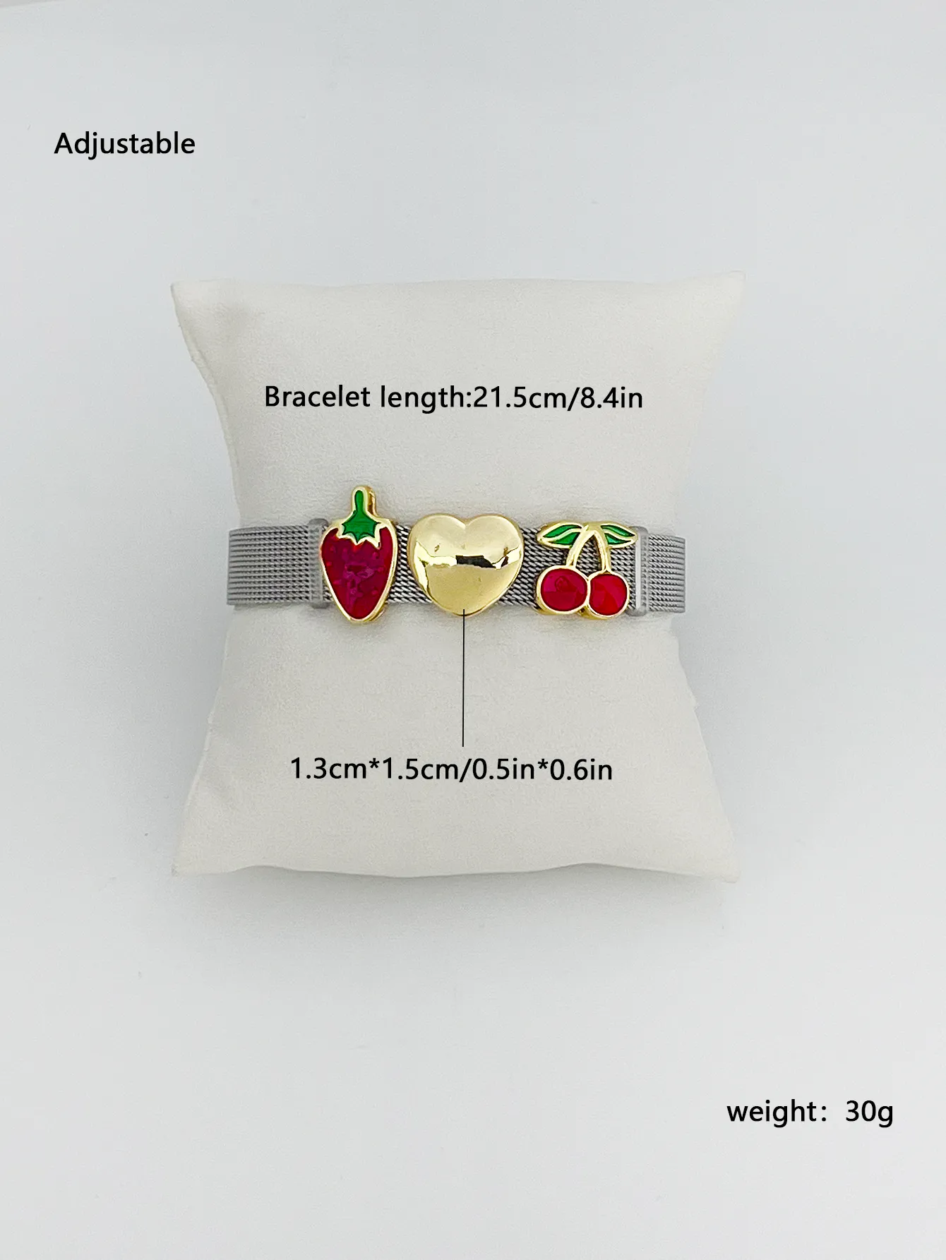 Cute Romantic Cherry Heart Shape Strawberry 304 Stainless Steel Brass Unisex Bangle display picture 2