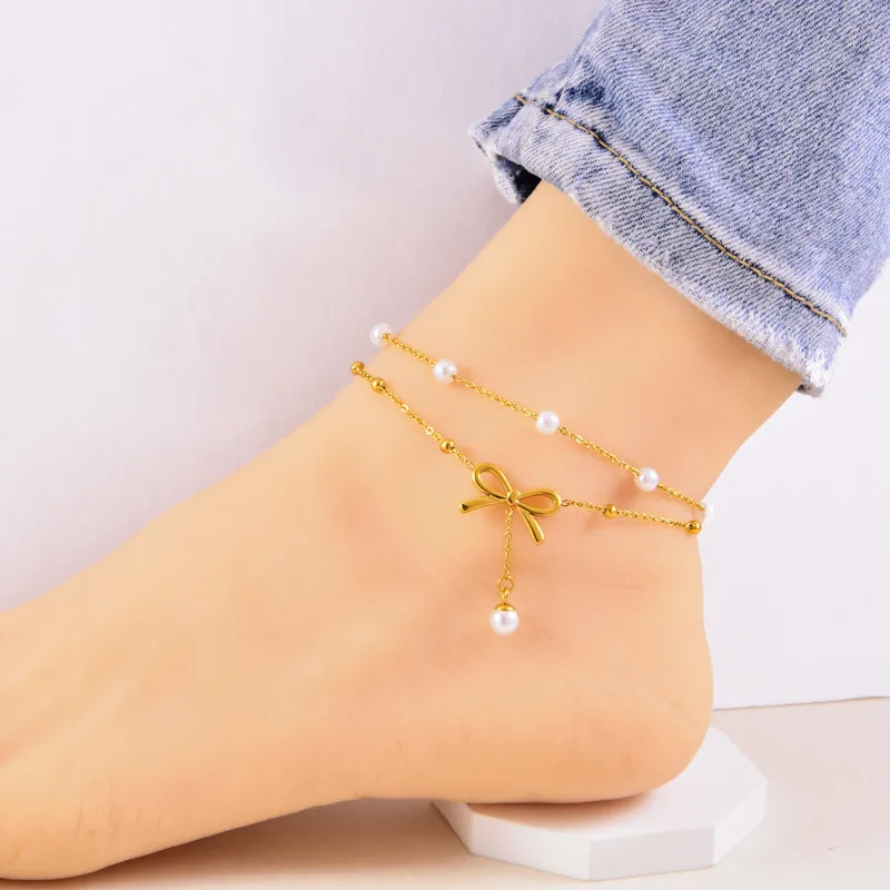 Casual Vacation Bow Knot 304 Stainless Steel Women's Anklet display picture 2