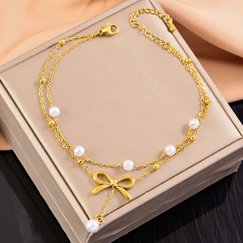 Casual Vacation Bow Knot 304 Stainless Steel Women's Anklet display picture 4