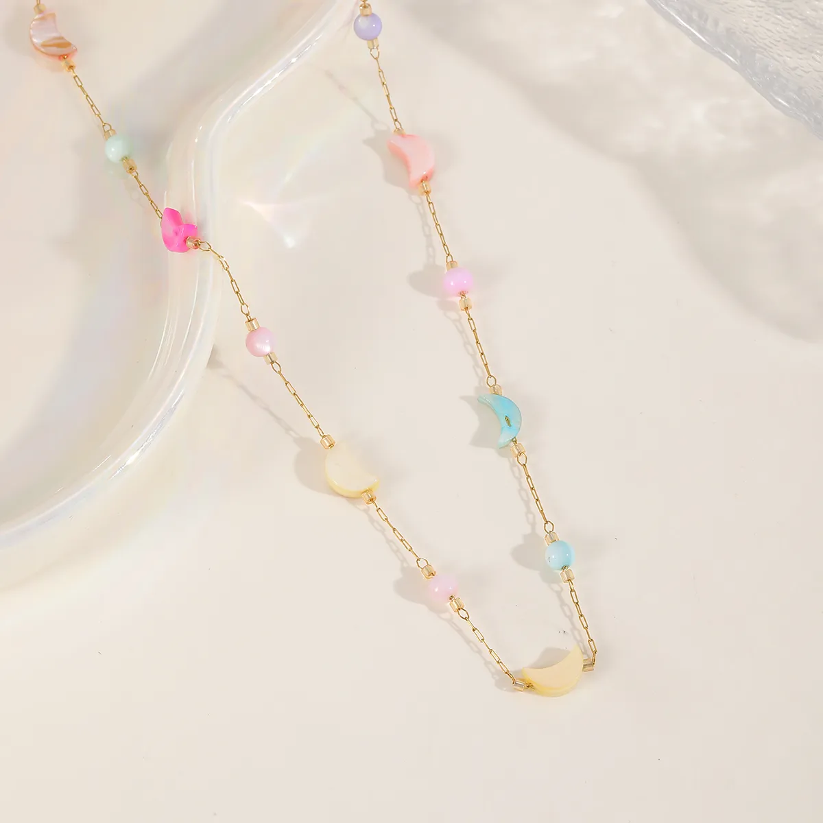 Casual Cute Simple Style Moon Heart Shape 304 Stainless Steel Plating Inlay Acrylic Plated With KC Gold Valentine'S Day Women's Necklace display picture 2