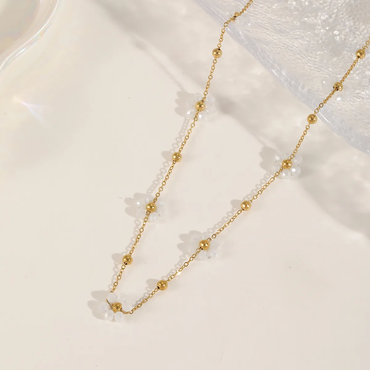 Casual Cute Simple Style Flower 304 Stainless Steel Plating Inlay Imitation Pearl Crystal Plated With KC Gold Women's Necklace display picture 2