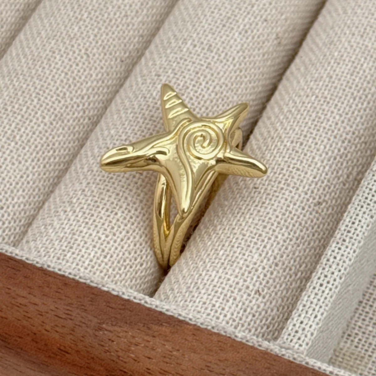 Retro Marine Style Classic Style Starfish Conch Fish Copper Asymmetrical 18K Gold Plated Women's Open Rings display picture 5