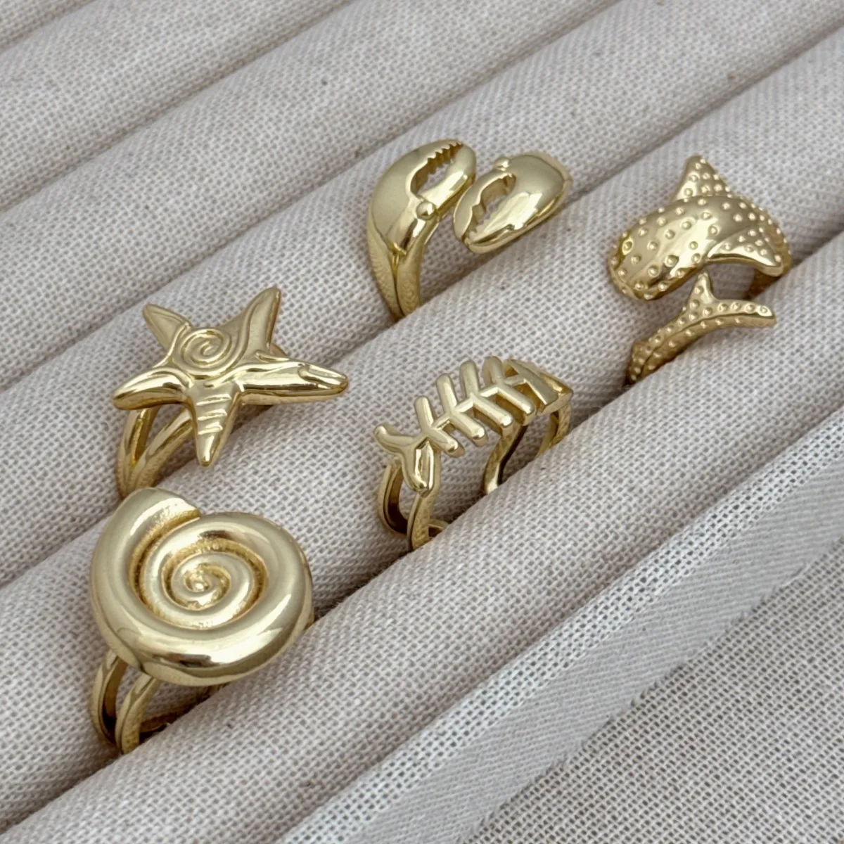 Retro Marine Style Classic Style Starfish Conch Fish Copper Asymmetrical 18K Gold Plated Women's Open Rings display picture 8