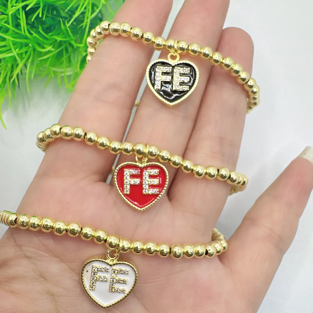 Casual Simple Style Letter Heart Shape Copper Polishing Enamel Plating Zircon 18K Gold Plated Women's Bracelets display picture 1