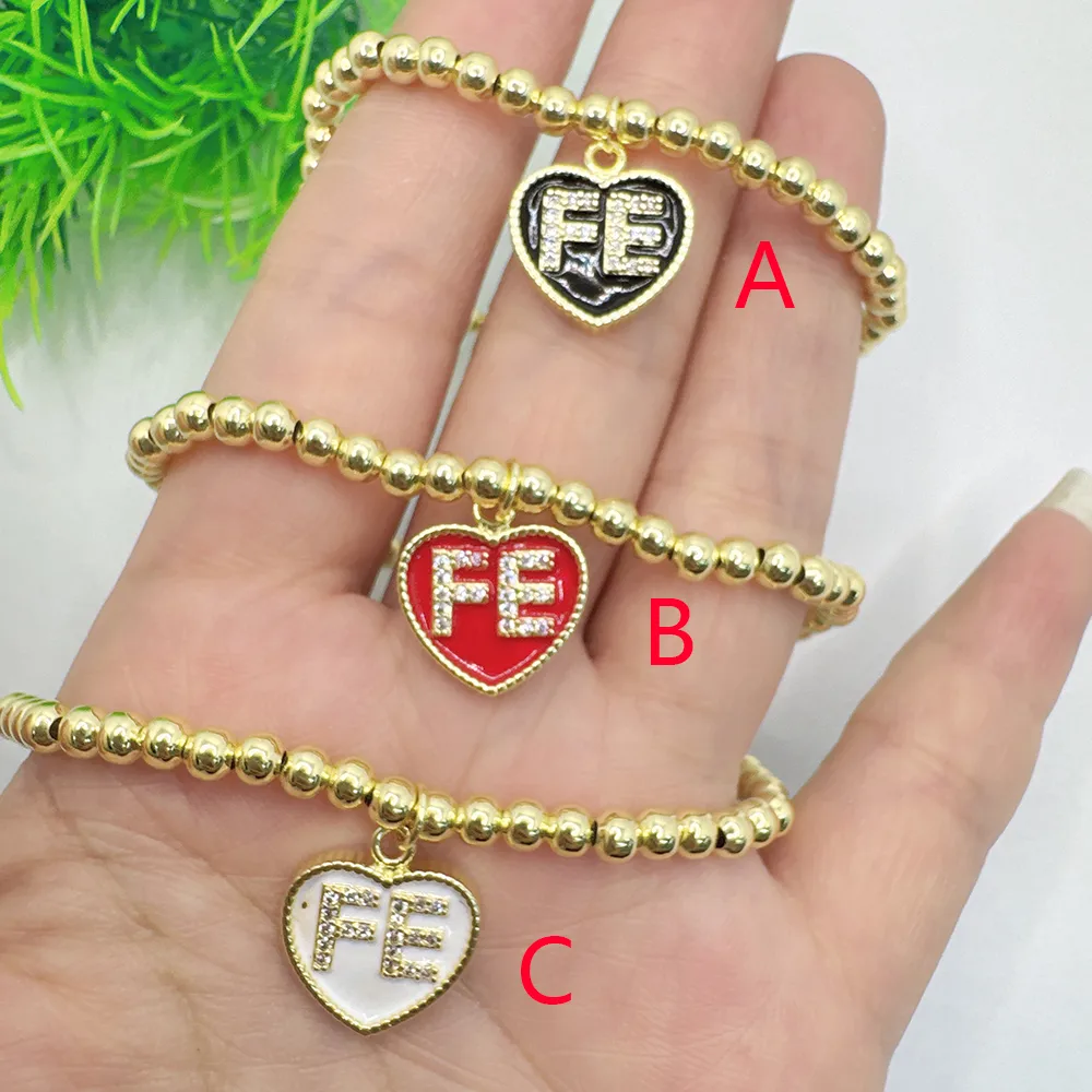 Casual Simple Style Letter Heart Shape Copper Polishing Enamel Plating Zircon 18K Gold Plated Women's Bracelets display picture 2