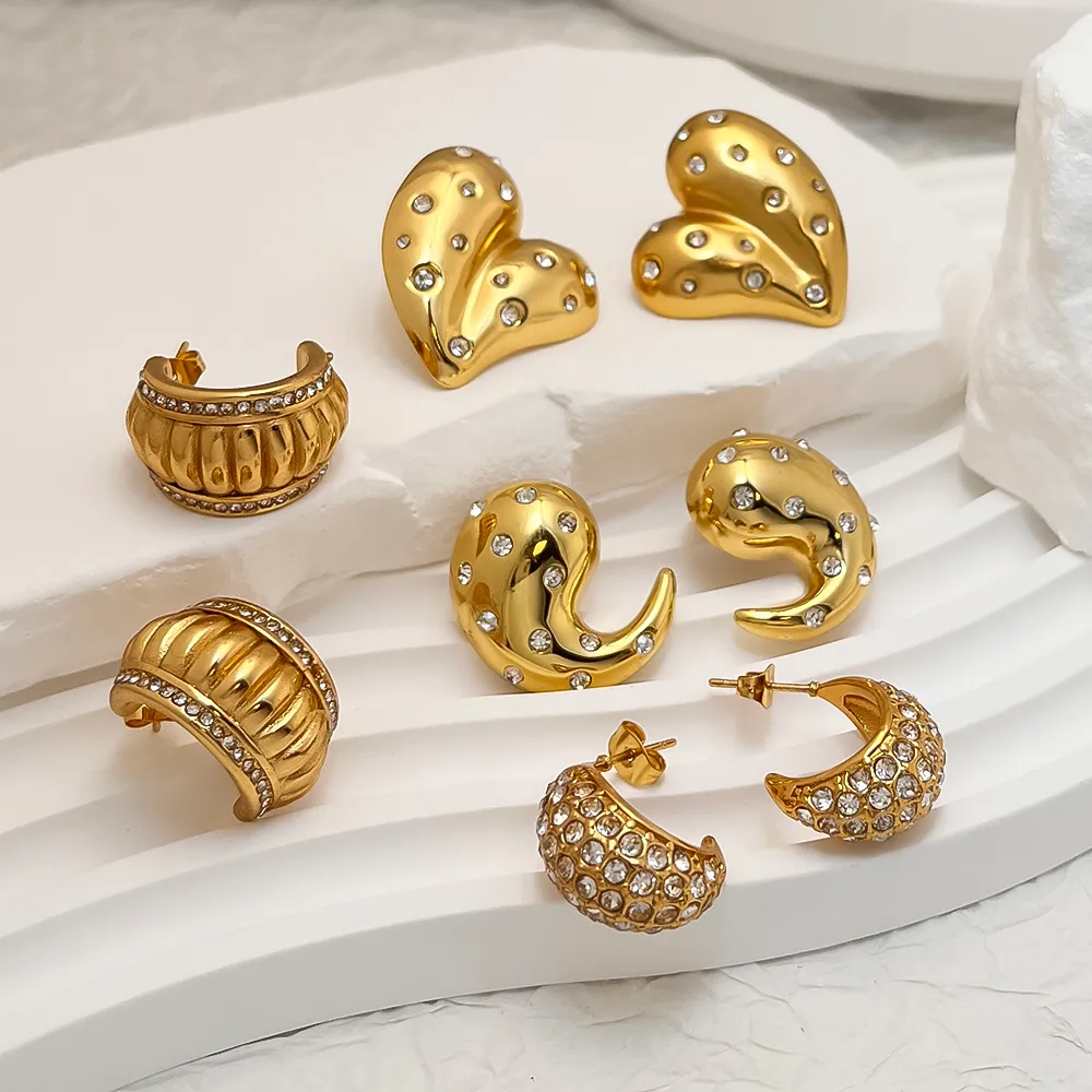 Vacation Classic Style Water Droplets Heart Shape Inlay 304 Stainless Steel 18K Gold Plated Earrings display picture 11