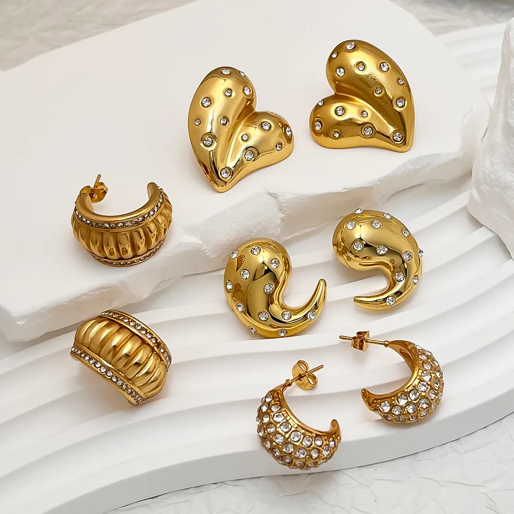 Vacation Classic Style Water Droplets Heart Shape Inlay 304 Stainless Steel 18K Gold Plated Earrings display picture 10