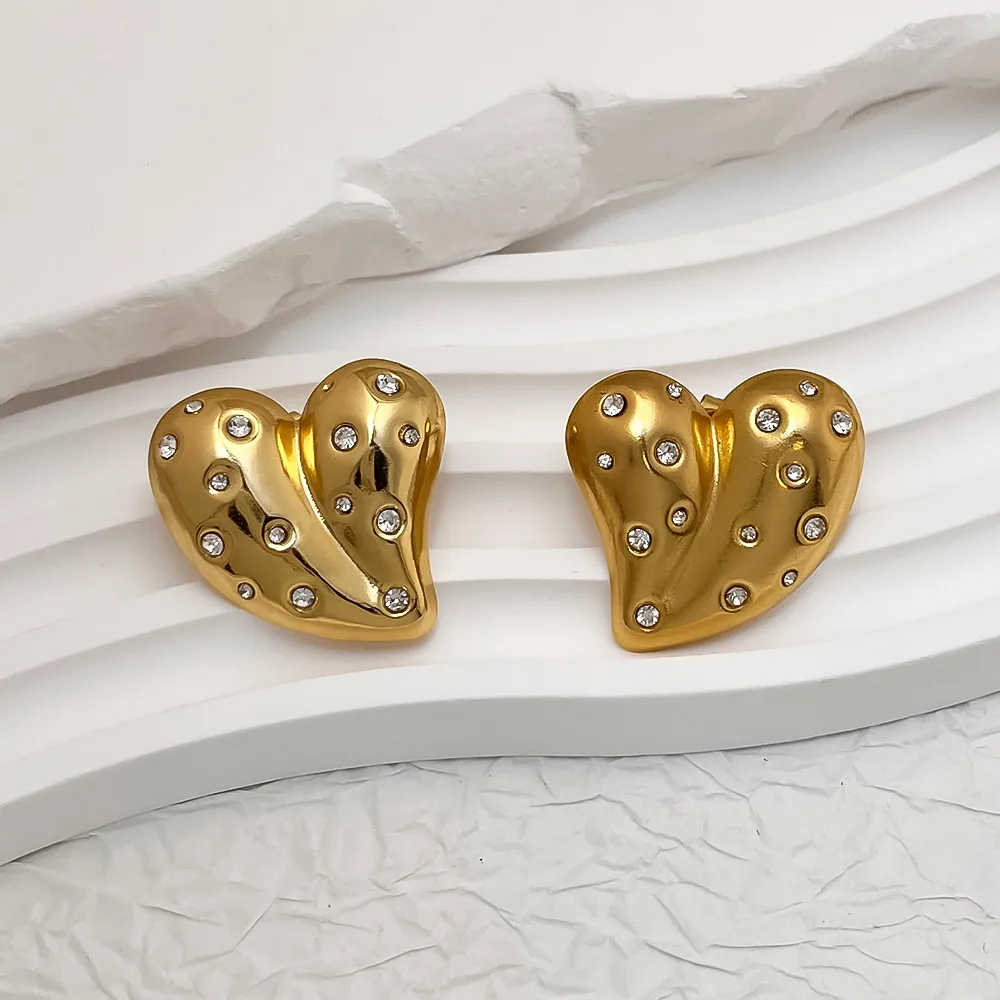 Vacation Classic Style Water Droplets Heart Shape Inlay 304 Stainless Steel 18K Gold Plated Earrings display picture 4