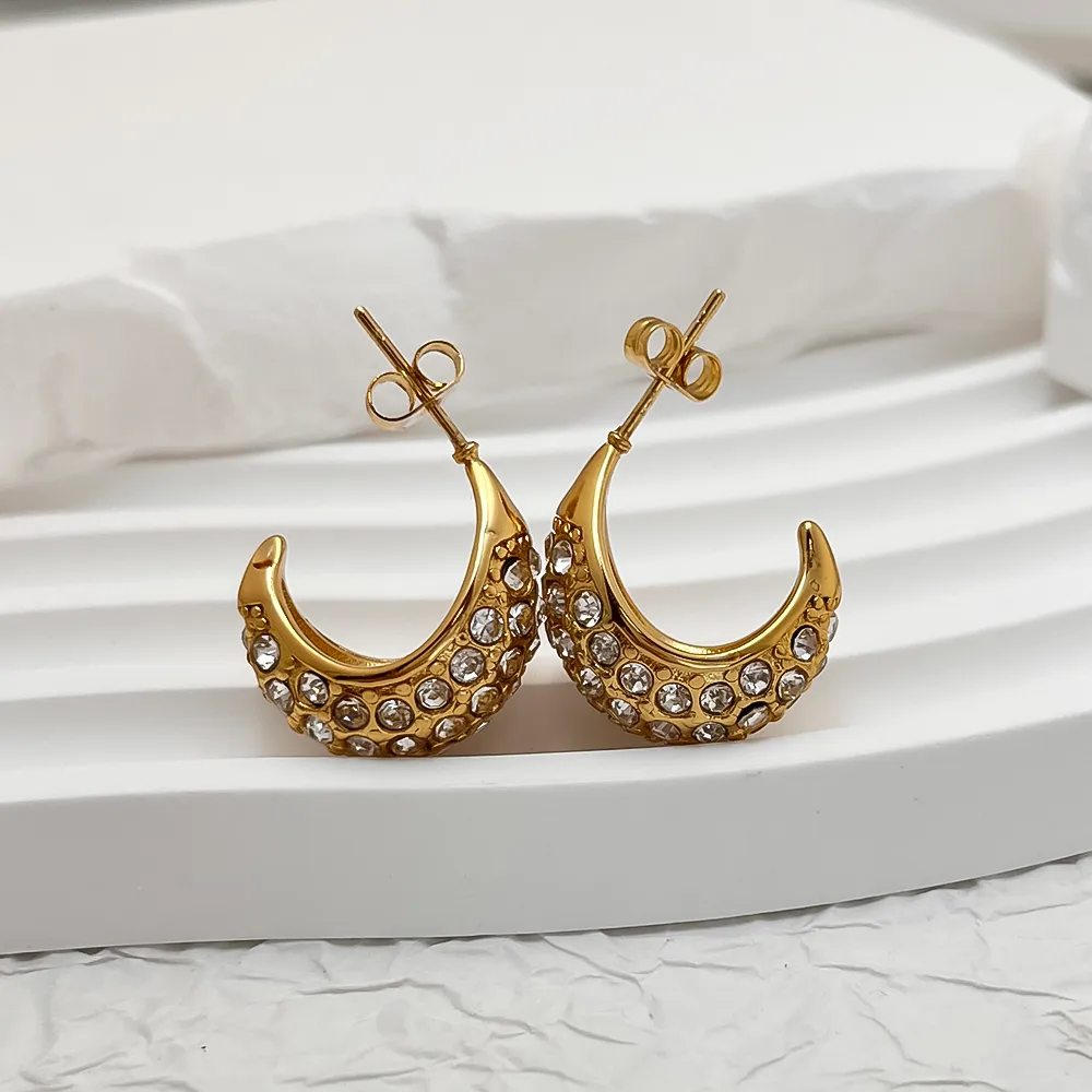 Vacation Classic Style Water Droplets Heart Shape Inlay 304 Stainless Steel 18K Gold Plated Earrings display picture 3