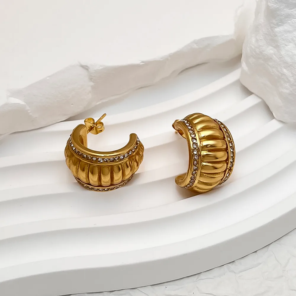 Vacation Classic Style Water Droplets Heart Shape Inlay 304 Stainless Steel 18K Gold Plated Earrings display picture 2
