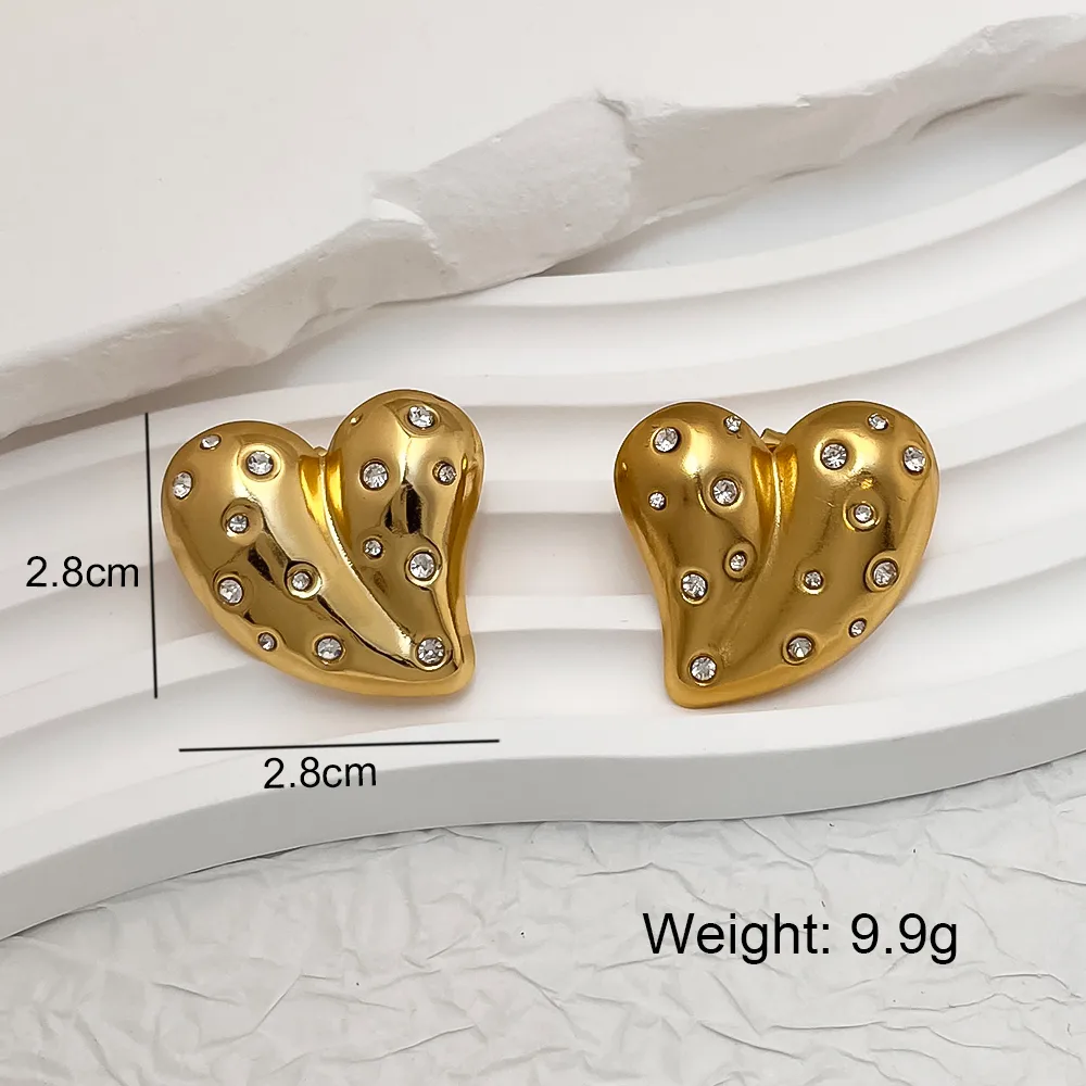Vacation Classic Style Water Droplets Heart Shape Inlay 304 Stainless Steel 18K Gold Plated Earrings display picture 5
