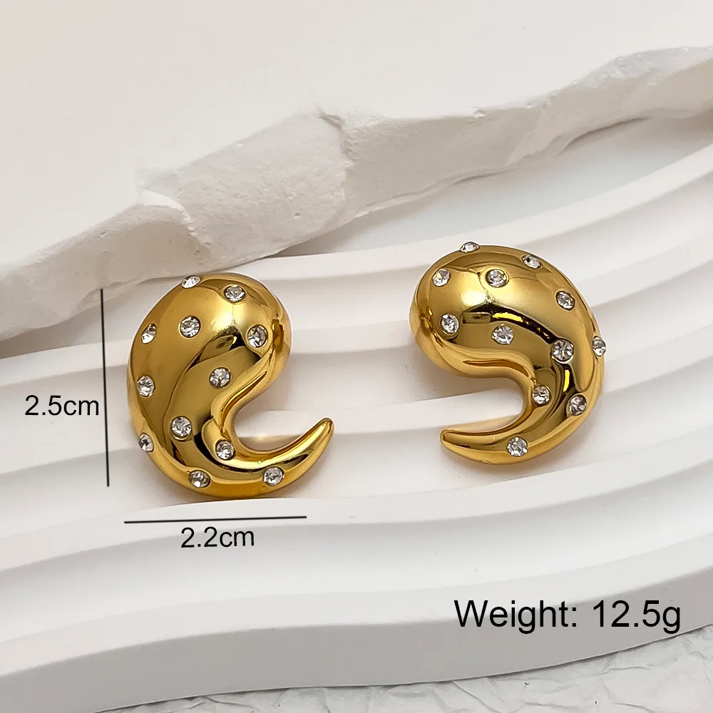 Vacation Classic Style Water Droplets Heart Shape Inlay 304 Stainless Steel 18K Gold Plated Earrings display picture 7