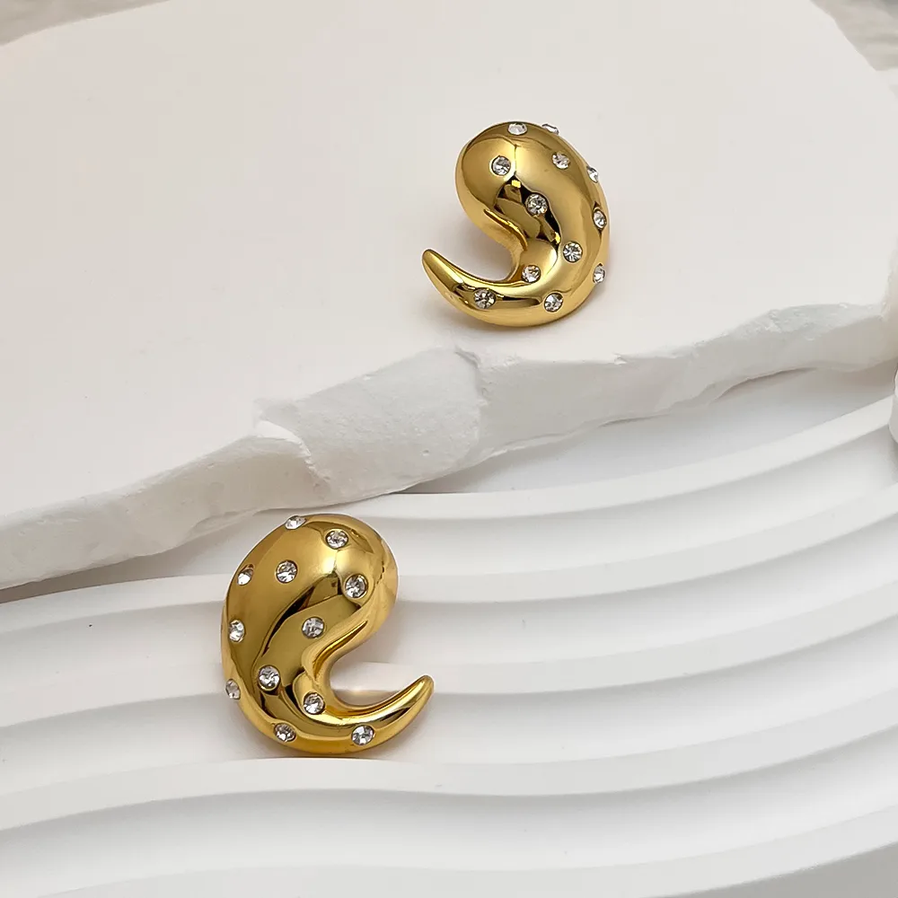 Vacation Classic Style Water Droplets Heart Shape Inlay 304 Stainless Steel 18K Gold Plated Earrings display picture 12