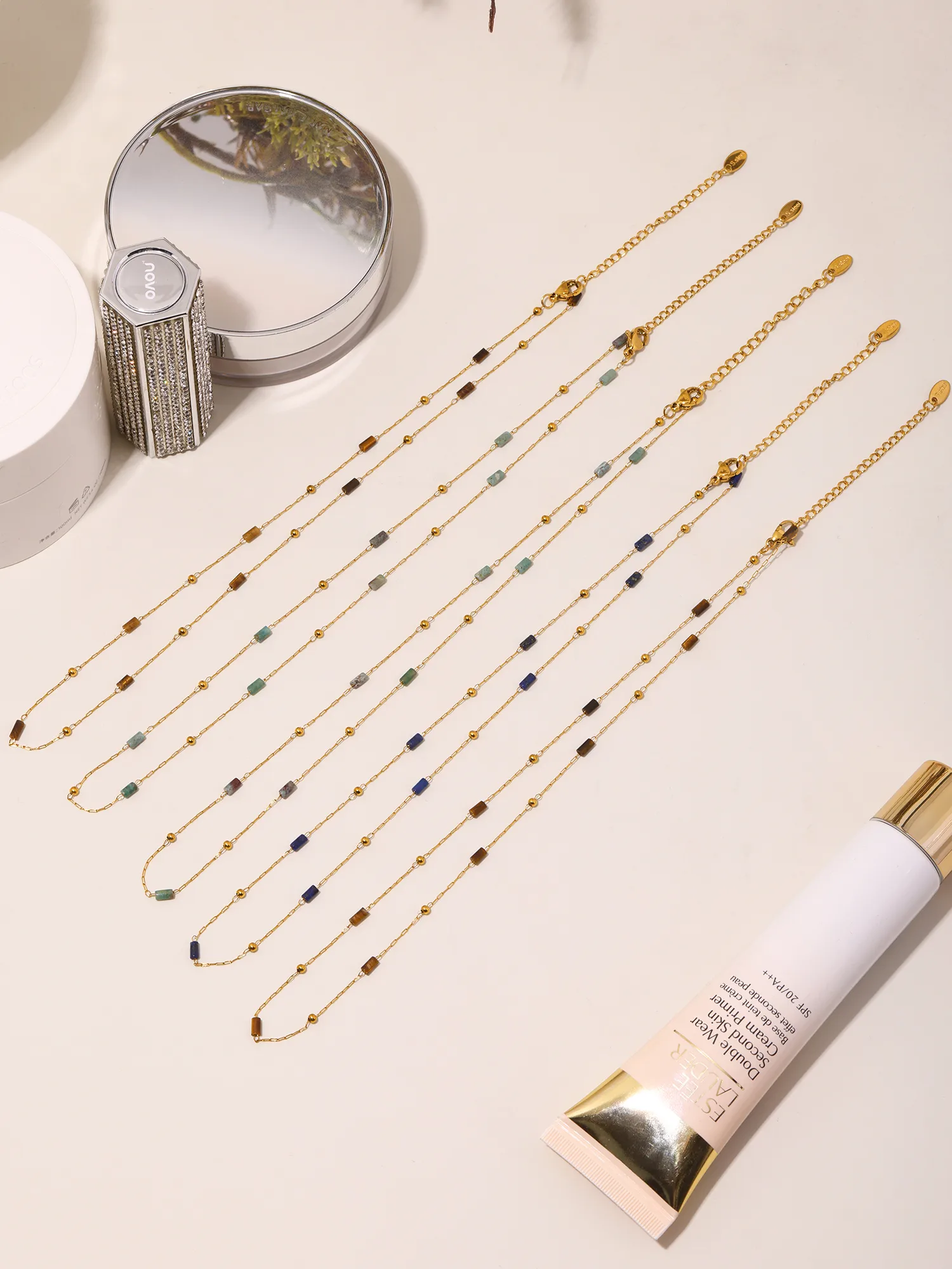 Casual Solid Color 304 Stainless Steel Natural Stone Beaded 18K Gold Plated Women's Necklace display picture 2