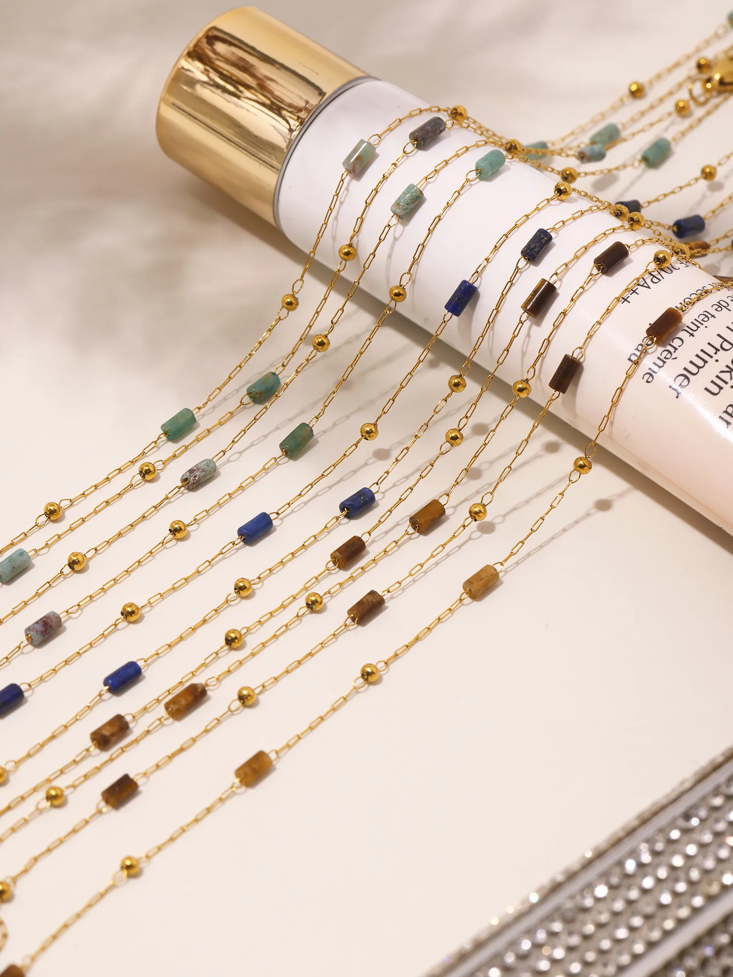 Casual Solid Color 304 Stainless Steel Natural Stone Beaded 18K Gold Plated Women's Necklace display picture 3
