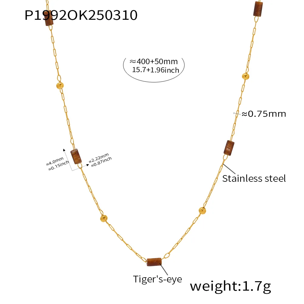 Casual Solid Color 304 Stainless Steel Natural Stone Beaded 18K Gold Plated Women's Necklace display picture 1