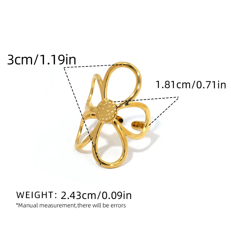 Wholesale Jewelry Retro Flower 304 Stainless Steel 18K Gold Plated Open Rings display picture 2