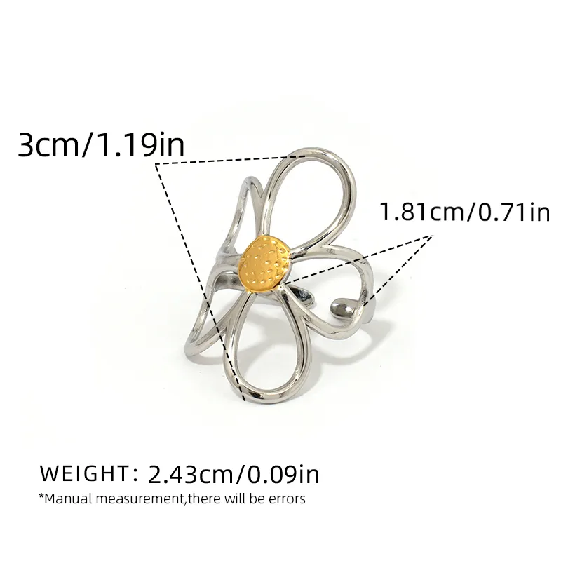 Wholesale Jewelry Retro Flower 304 Stainless Steel 18K Gold Plated Open Rings display picture 3