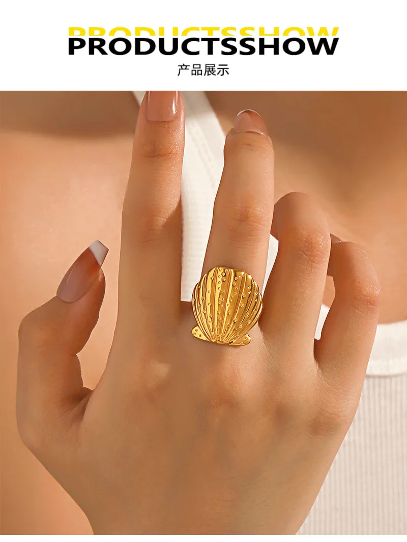 Elegant Modern Style Cherry Shell 304 Stainless Steel Plating 18K Gold Plated Women's Charm Rings Open Rings Rings display picture 1