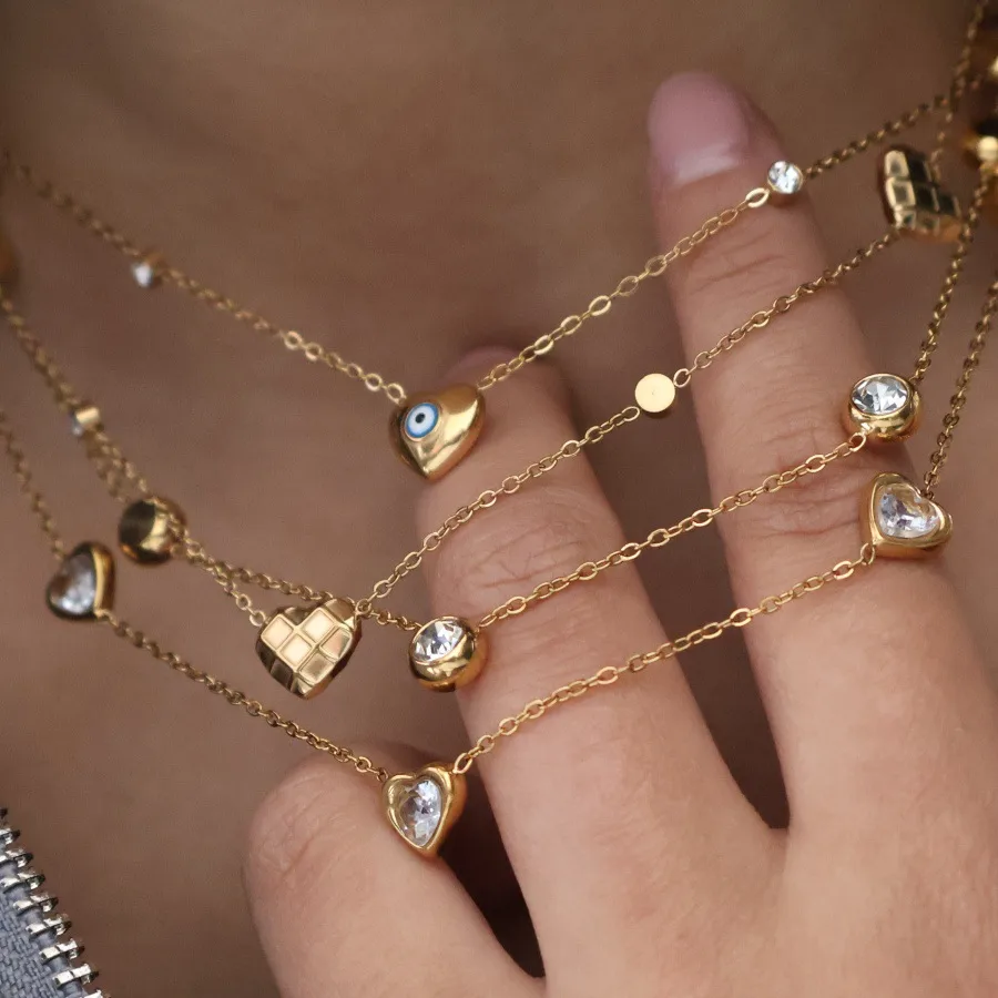 Retro Classic Style Heart Shape Eye 304 Stainless Steel Titanium Steel Plating Zircon 18K Gold Plated Women's Pendant Necklace display picture 3