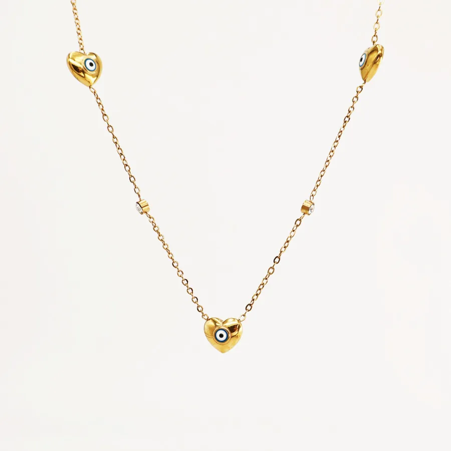 Retro Classic Style Heart Shape Eye 304 Stainless Steel Titanium Steel Plating Zircon 18K Gold Plated Women's Pendant Necklace display picture 1