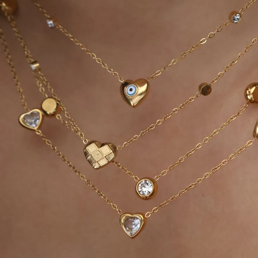 Retro Classic Style Heart Shape Eye 304 Stainless Steel Titanium Steel Plating Zircon 18K Gold Plated Women's Pendant Necklace display picture 8