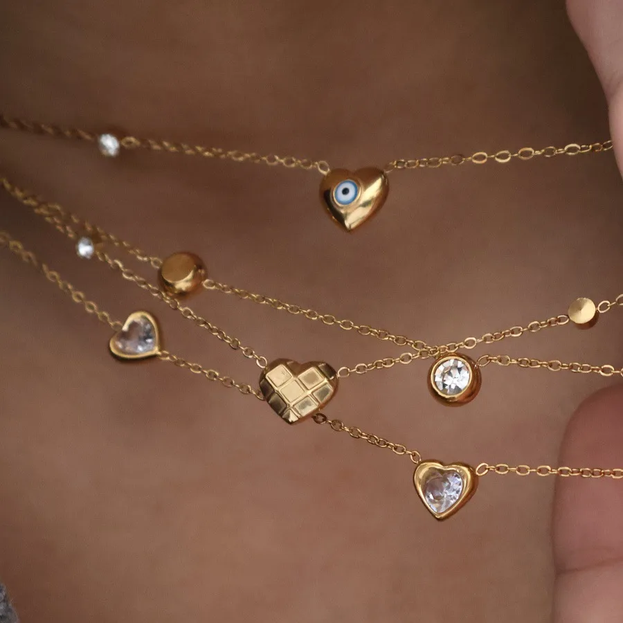 Retro Classic Style Heart Shape Eye 304 Stainless Steel Titanium Steel Plating Zircon 18K Gold Plated Women's Pendant Necklace display picture 10