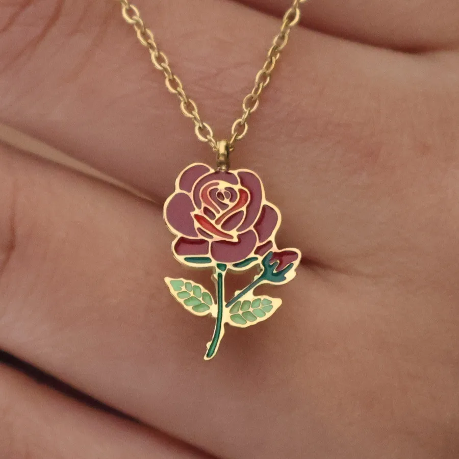 Retro Classic Style Rose Flower Tulips 304 Stainless Steel Plating 18K Gold Plated Unisex Pendant Necklace display picture 5