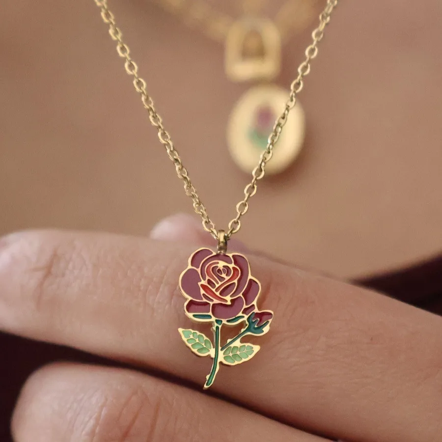 Retro Classic Style Rose Flower Tulips 304 Stainless Steel Plating 18K Gold Plated Unisex Pendant Necklace display picture 6
