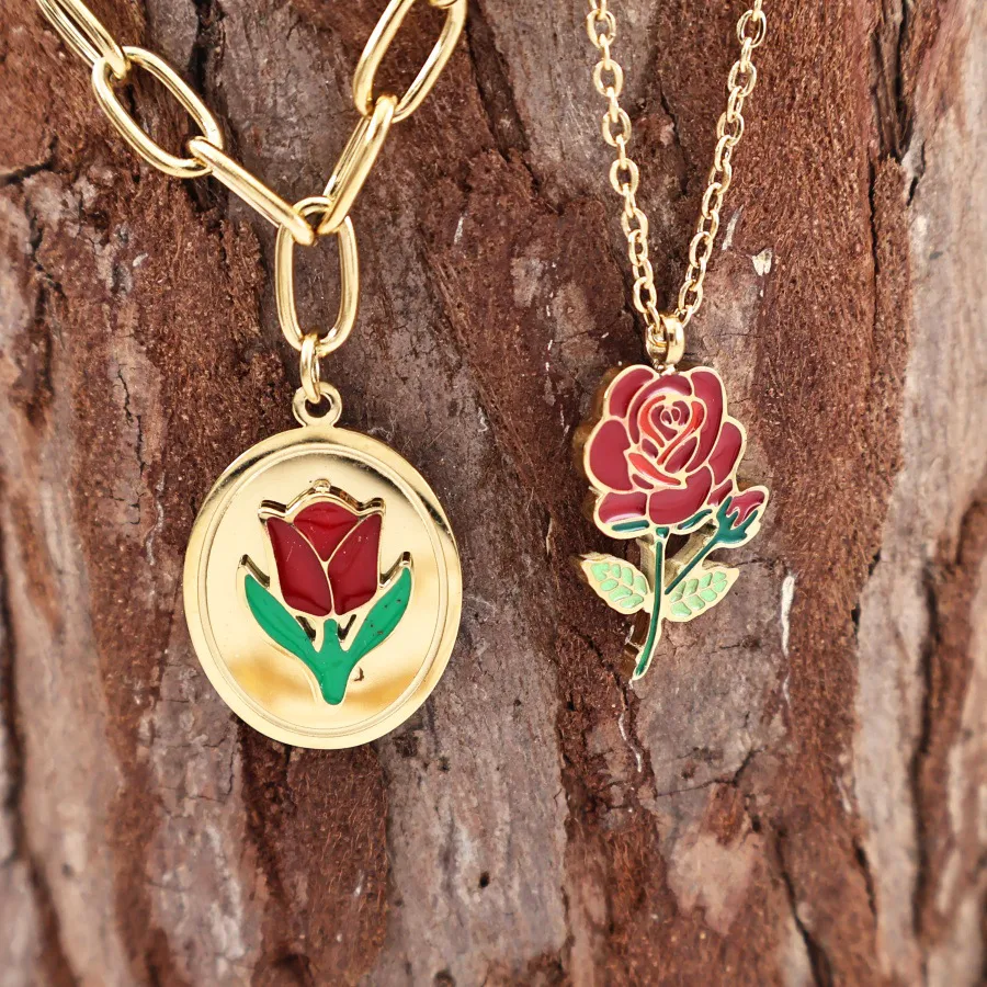 Retro Classic Style Rose Flower Tulips 304 Stainless Steel Plating 18K Gold Plated Unisex Pendant Necklace display picture 7