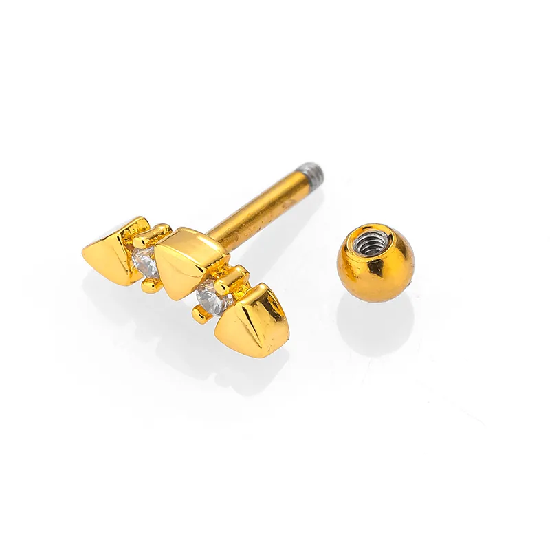 1 Piece Casual Simple Style Heart Shape Butterfly 316L Stainless Steel  Zircon 14K Gold Plated Cartilage Earrings display picture 1