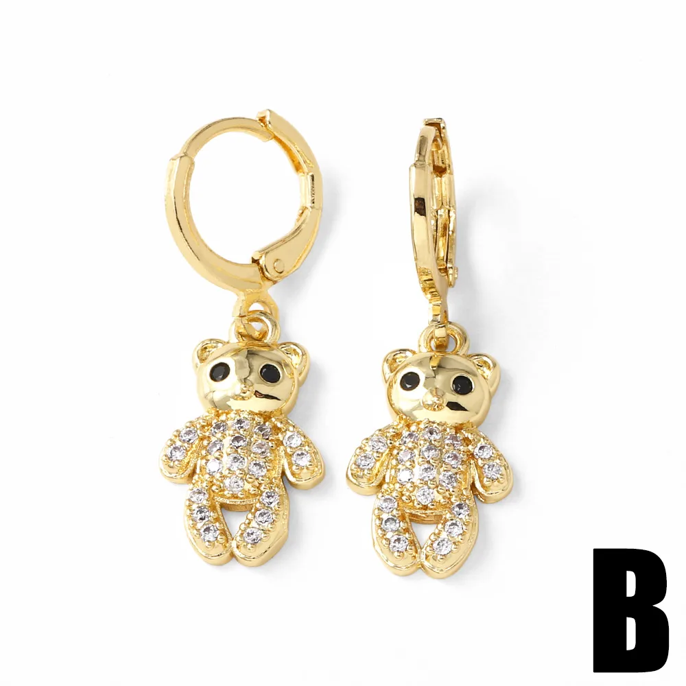 1 Pair Simple Style Bear Plating Inlay Copper Zircon 18K Gold Plated Drop Earrings display picture 3