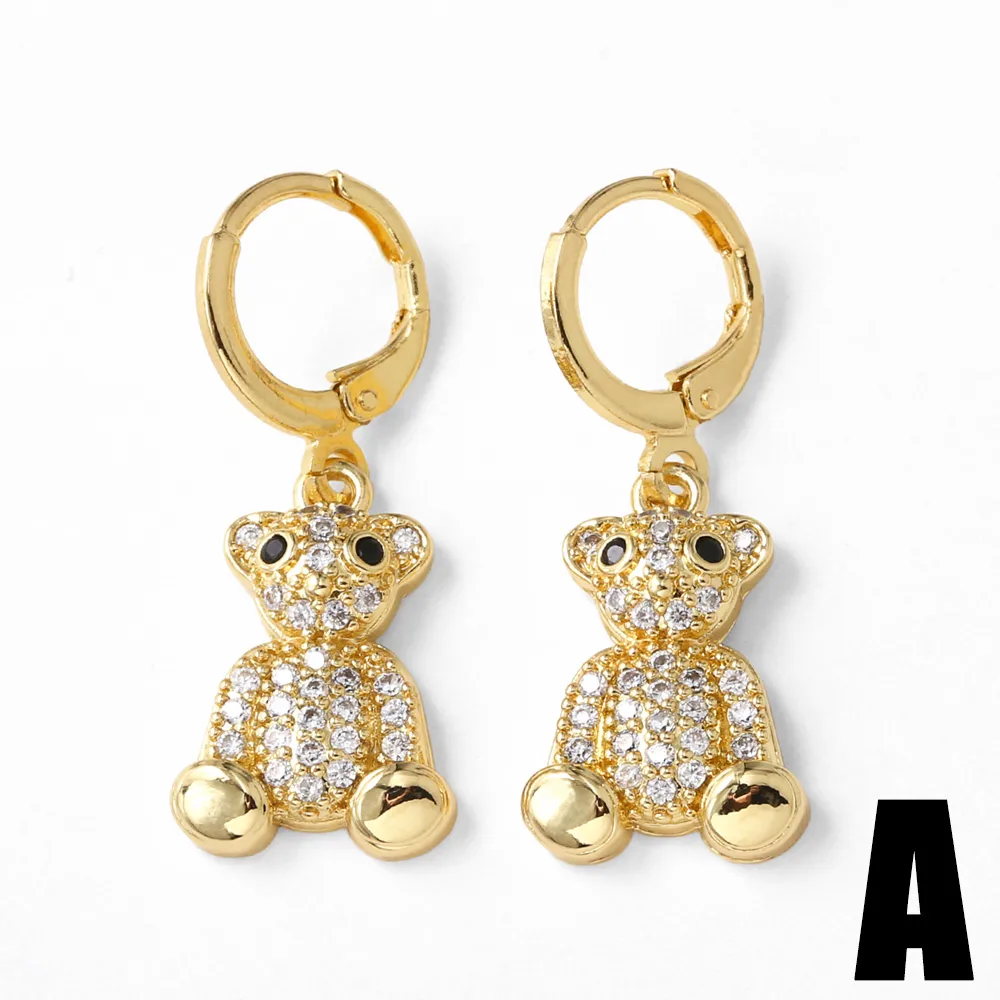 1 Pair Simple Style Bear Plating Inlay Copper Zircon 18K Gold Plated Drop Earrings display picture 4